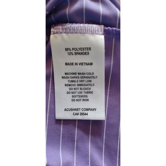 FJ Foot Joy Polo Shirt Men's L Purple White Stripe Golf Boulder Country Club EUC - Picture 6 of 6